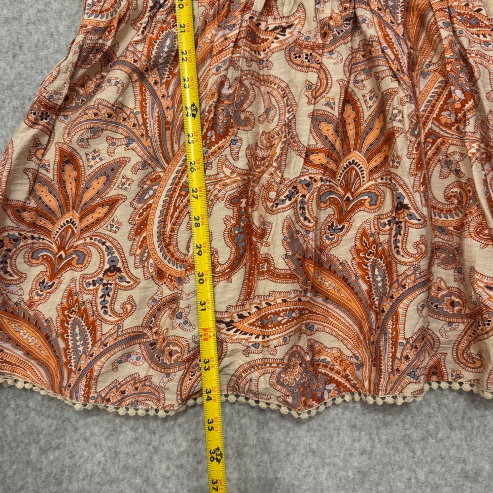 NEW TCEC Avara Coley Dress Paisley Puff Sleeve Mini Pom Pom Trim Womens L - Picture 6 of 13